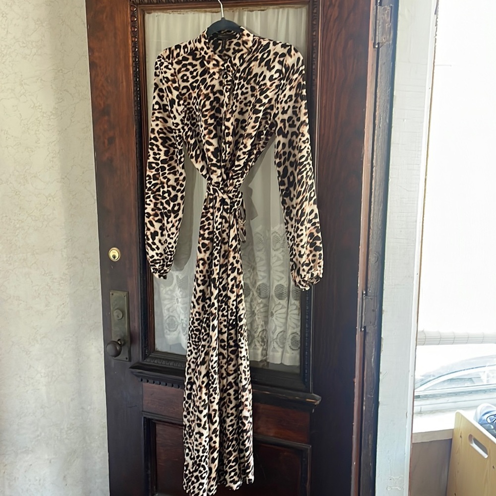 BCBG MaxAzria Leopard print tie button dress